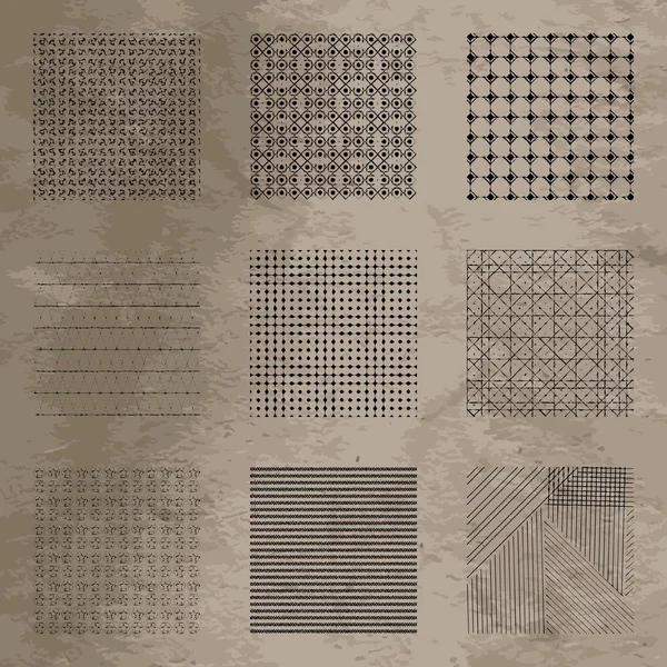 Set Vector Geometric Grunge Patterns Textured Background Damaged Grids — Stock Vector