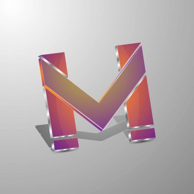 Vektör 3d logo harfleri m.Concept izole. Yumuşak renkler turuncu ve mor eflatun