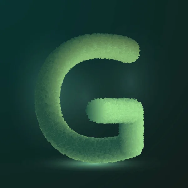 Green Letter Fur Effect Dark Background Neon Lights — Stock Vector