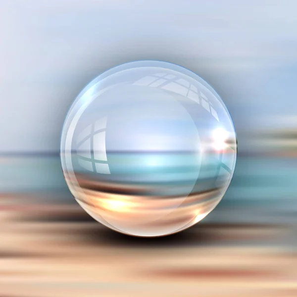 Realistisk 3d-sfär på bakgrunden av stranden och havet — Stock vektor
