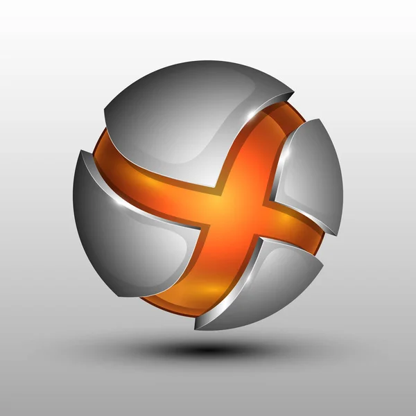 3D-logotyp. Vektor illustration av orange färgglada sfär som emblem. — Stock vektor