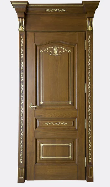 Dřevěné Dveře Vitráží Kované Grily Ozdoby Architektonický Detail Izolované Pozadí — Stock fotografie