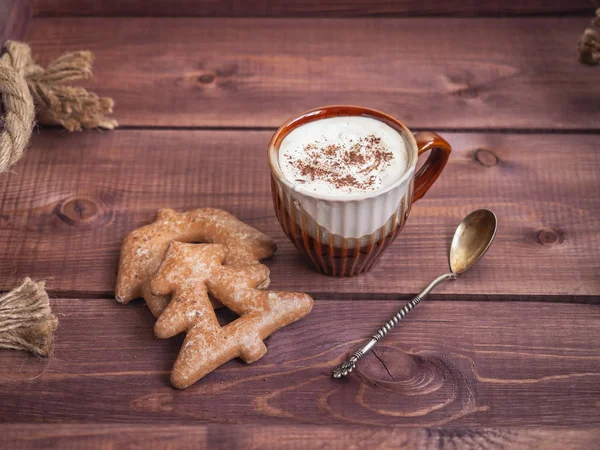 Déjeuner Léger Avec Cappuccino Chocolat Cookies Sur Plateau Devayvannom Vintage — Photo