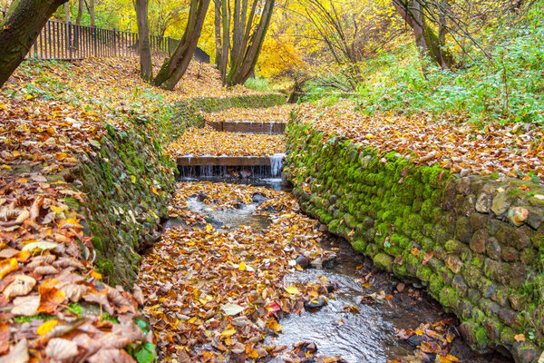 The stream in the Kolomenskoe park in the autumn, Moscow