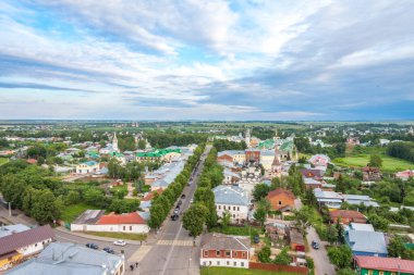 Çan kulesinden Panorama, Suzdal, Rusya. Tepeden eski şehir manzarası