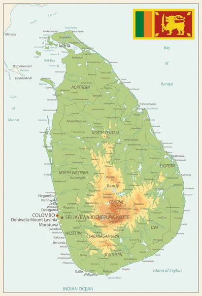 Mapa fizyczna Sri Lanka Vintage kolory — Wektor stockowy