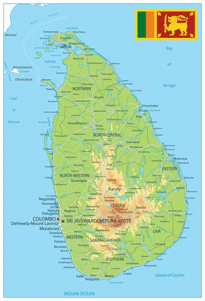 Mapa físico de Sri Lanka — Archivo Imágenes Vectoriales