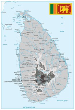 Sri Lanka Fiziksel Haritası Beyaz ve Gri