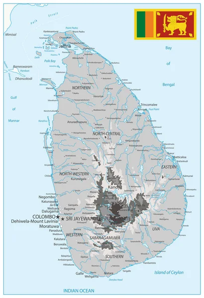 Sri Lanka Mapa físico Blanco y Gris — Archivo Imágenes Vectoriales