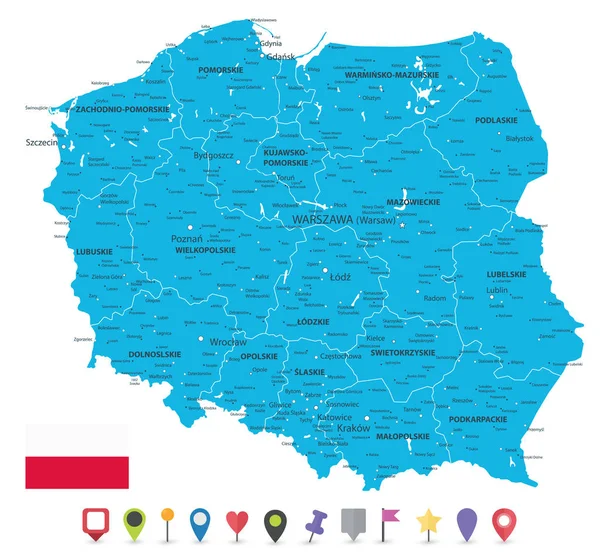 Polonia Mapa y planos Iconos Mapa — Vector de stock