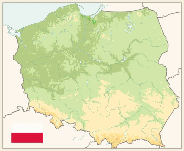 Pologne Carte physique Couleurs rétro. Pas de texte — Image vectorielle