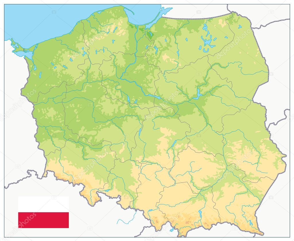 Poland Physical Map. No text