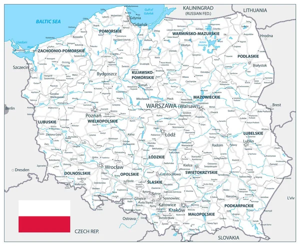 Πολωνία λεπτομέρεια χάρτη λευκό χρώμα — Διανυσματικό Αρχείο