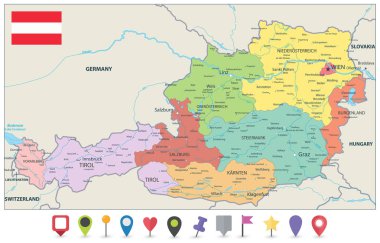 Avusturya İdari Haritası ve Düz Harita Simgeleri