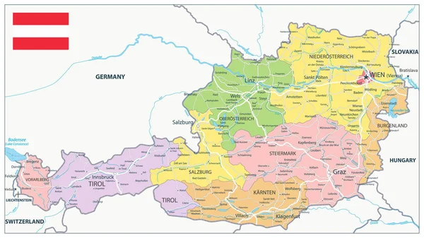 Austria Mapa administrativo y carreteras — Archivo Imágenes Vectoriales