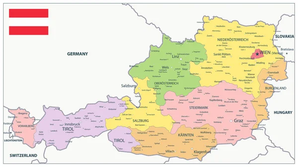 Avusturya İdari Haritası — Stok Vektör