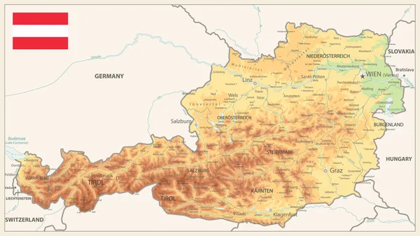 Avusturya Fiziksel Harita Vintage Renkler — Stok Vektör