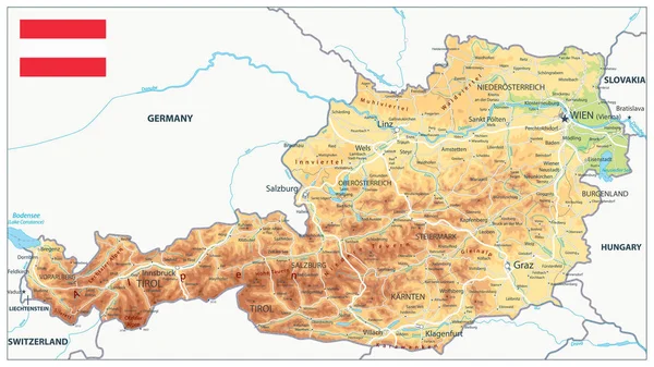 Avusturya Fiziksel Haritası — Stok Vektör