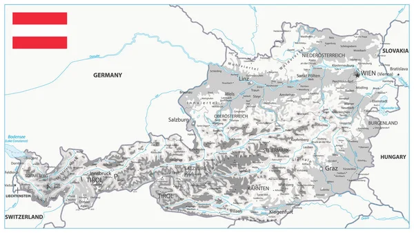 Austria Physical Map White and Grey — Stock Vector