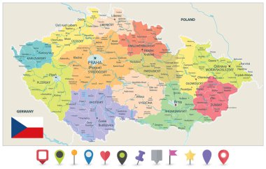 Çek Cumhuriyeti İdari Haritası ve Düz Harita Simgeleri