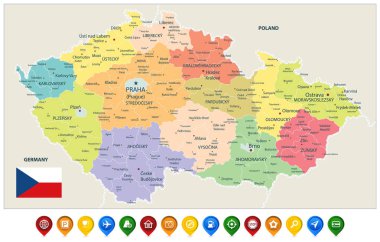 Çek Cumhuriyeti İdari Haritası ve Renkli Harita Simgeleri