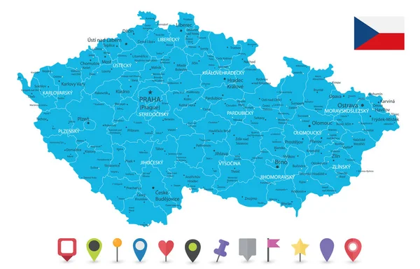 Kaart van de Tsjechische Republiek en platte kaartpictogrammen — Stockvector