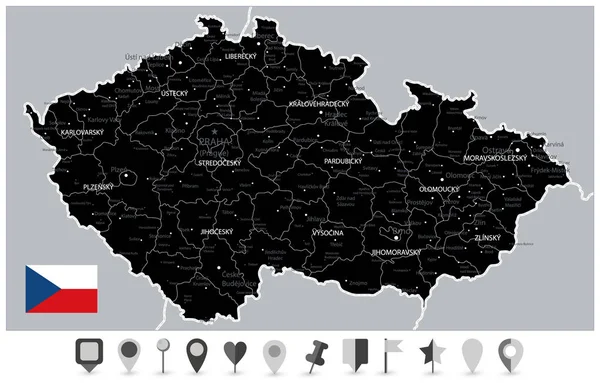 Black Map of Czech Republic and Flat Map Icons — Stock Vector