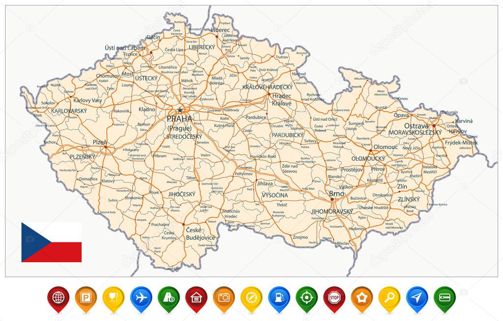Czech Republic Administrative Map and Colored Map Icons