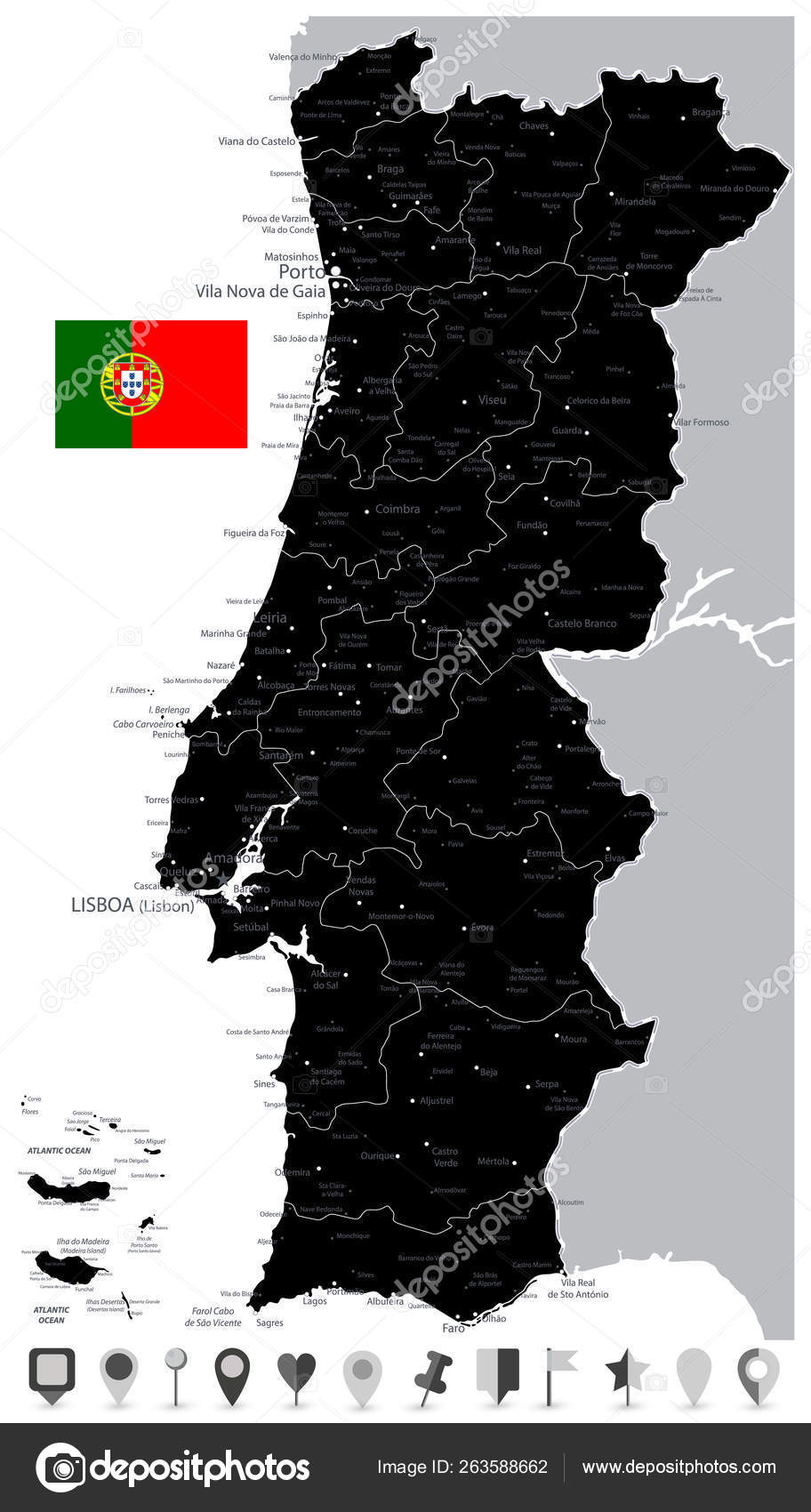 Vetores de Portugalaltamente Mapa Detalhado e mais imagens de Mapa - Mapa,  Distrito de Setúbal, Espanha - iStock