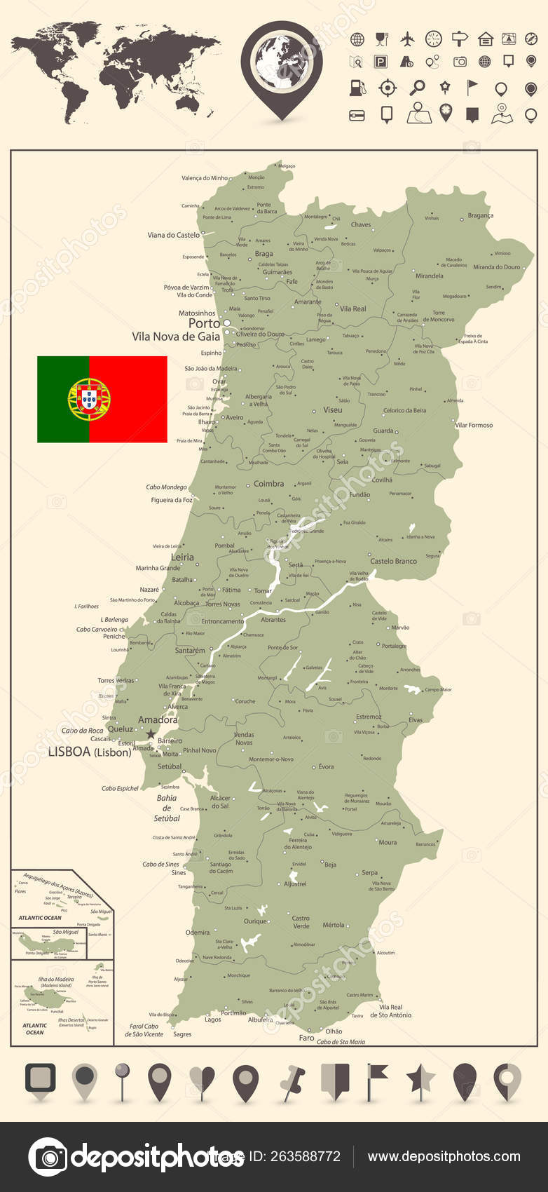 Vetores de Mapa Do Vetor De Portugal Mapa Do País Com Divisão