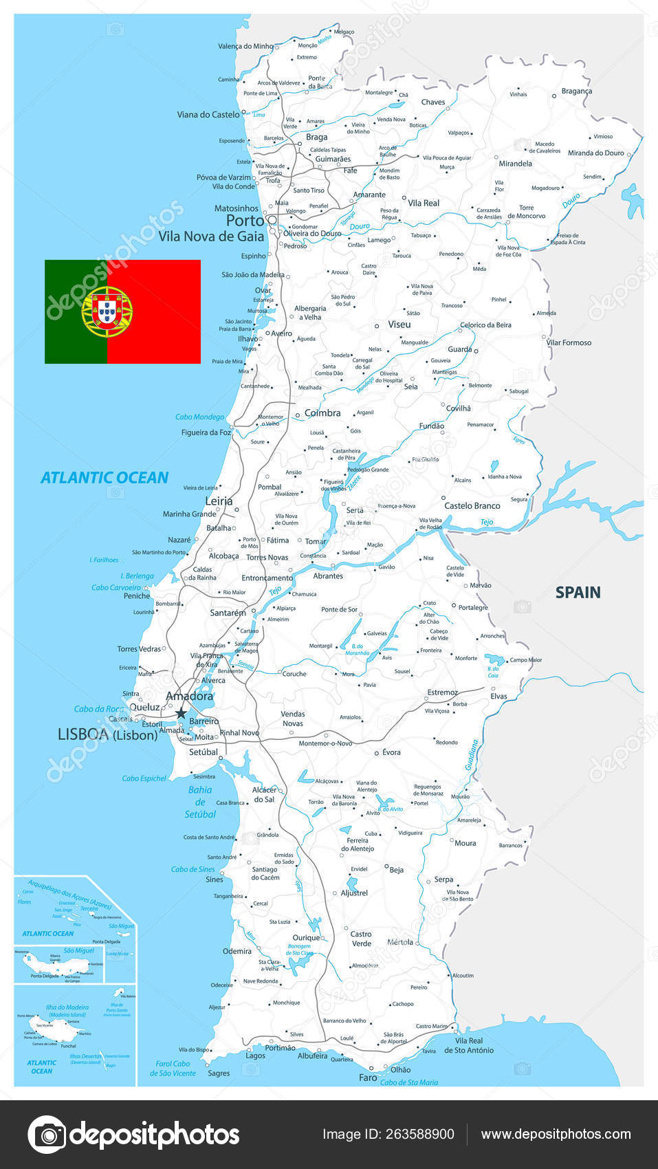 Mapa em branco de Portugal: mapa geral e mapa vectorial de Portugal