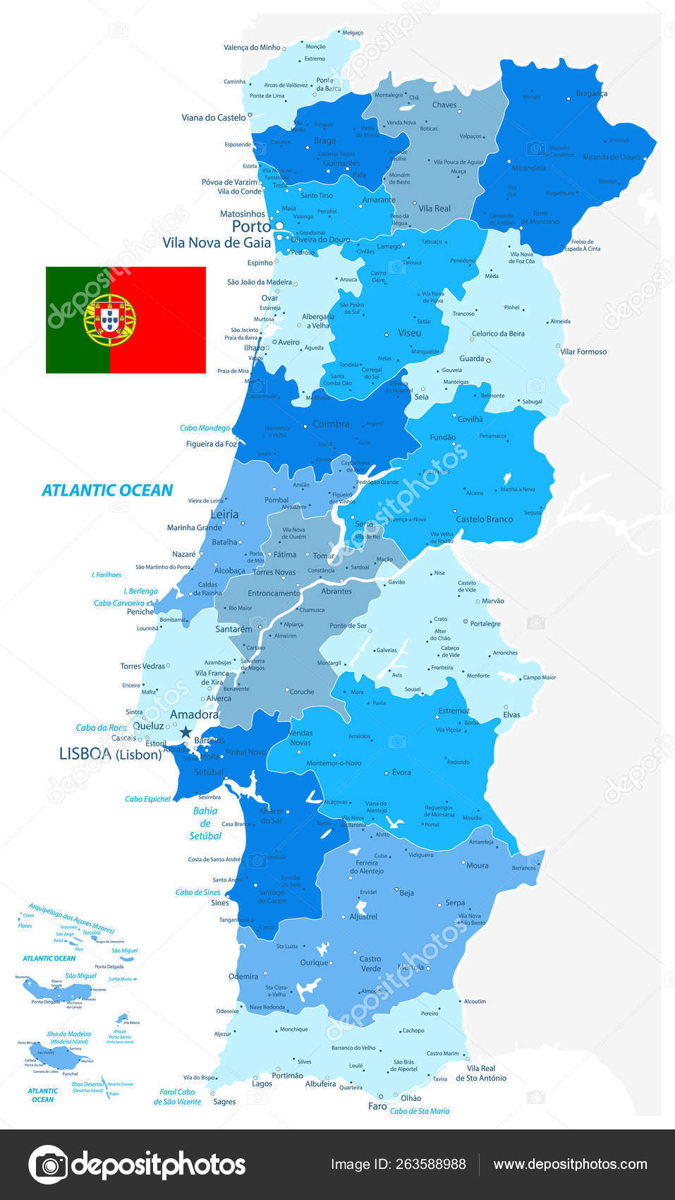 Portugal Mapa Cores azuis imagem vetorial de Cartarium© 263588988