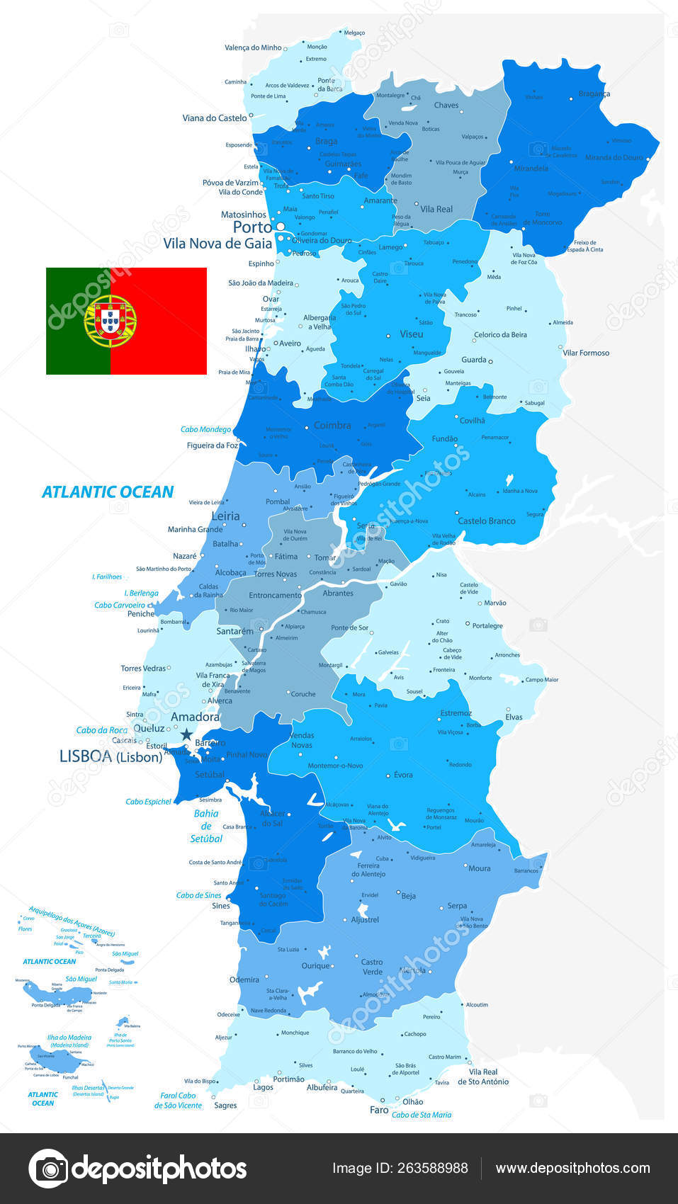 Portugal Mapa político Cor vintage imagem vetorial de Cartarium