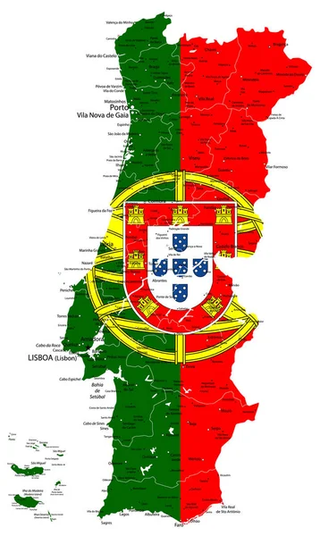 Abstract vector map of Portugal country coloured by national fla — Stock Vector