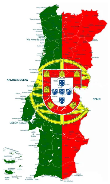 Abstract vector map of Portugal country coloured by national fla — Stock Vector