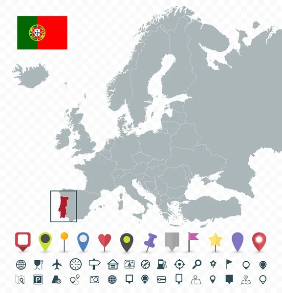 Portugal localização na Europa Mapa - Fundo transparente — Vetor de Stock