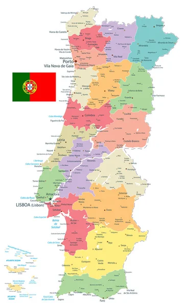 Portugal Map Administrative Divisions Isolated on White — Stock Vector