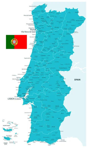 Portugal Map Aqua Colors — Stock Vector