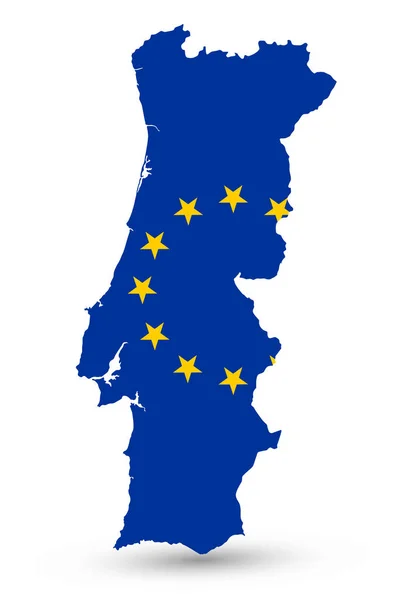 Mapa de Portugal coloreado por la bandera de la UE aislado en blanco — Vector de stock