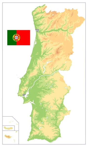 Portugal Mapa Físico Isolado sobre Branco. Sem texto — Vetor de Stock