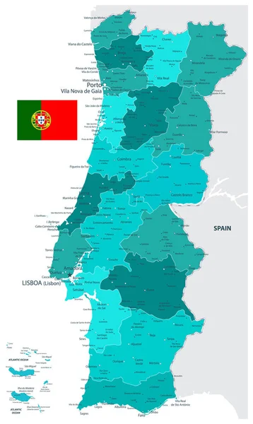 Portugal Map Teal Colors — Stock Vector