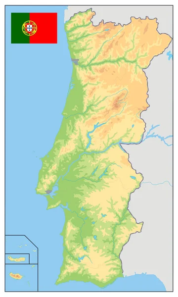 Portugal Physical Map. No text — Stock Vector