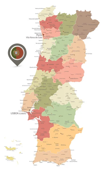 Portugal Map Administrative Divisions Isolated on White Stock