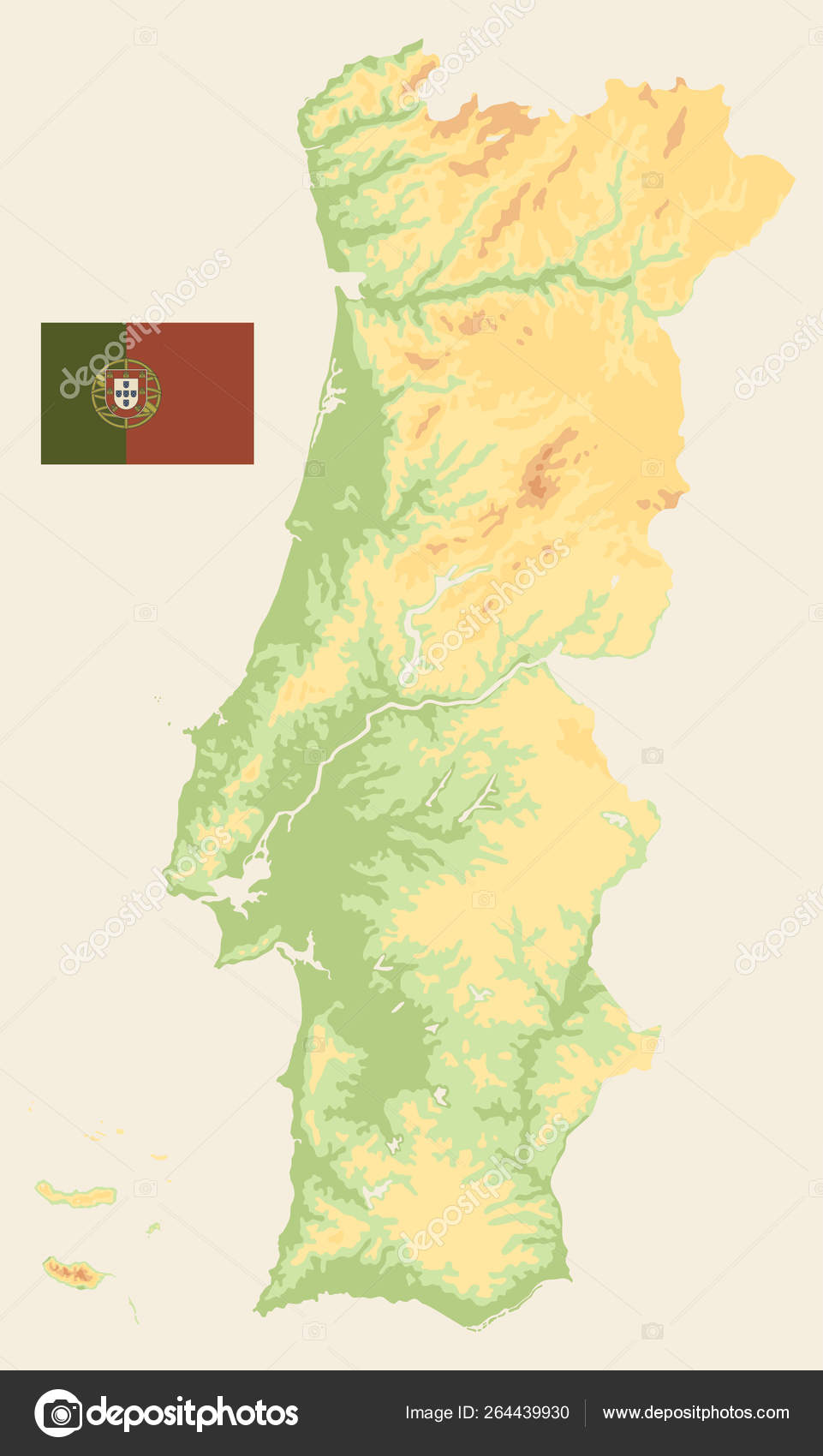 Vetores de Mapa Físico Detalhado Elevado De Portugal e mais