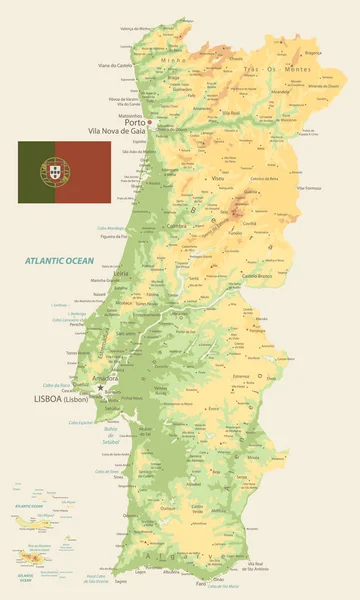 Португалія фізична карта вінтажні кольори — стоковий вектор