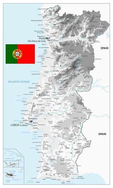 Portugal Mapa físico Blanco y Gris — Vector de stock