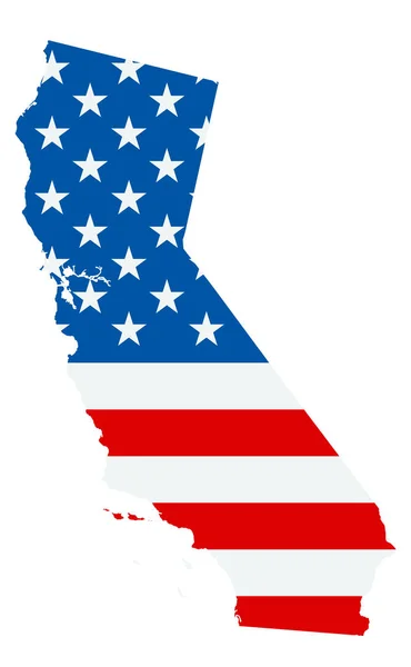 Mapa da Califórnia Colorido por Bandeira dos EUA Isolada em Branco —  Vetores de Stock