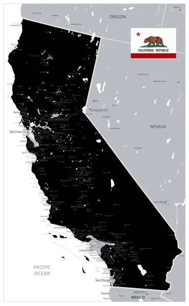 Karta över California State svart färg — Stock vektor