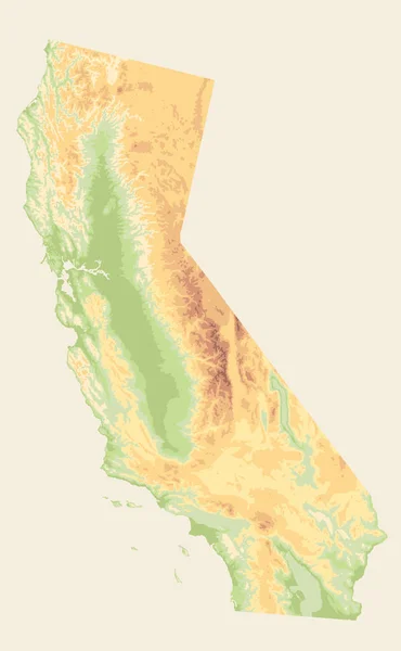 Mappa fisica della California Vinatge Colors - Mappa vuota — Vettoriale Stock