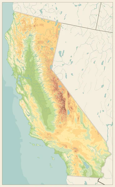 California fysisk karta retro färger — Stock vektor